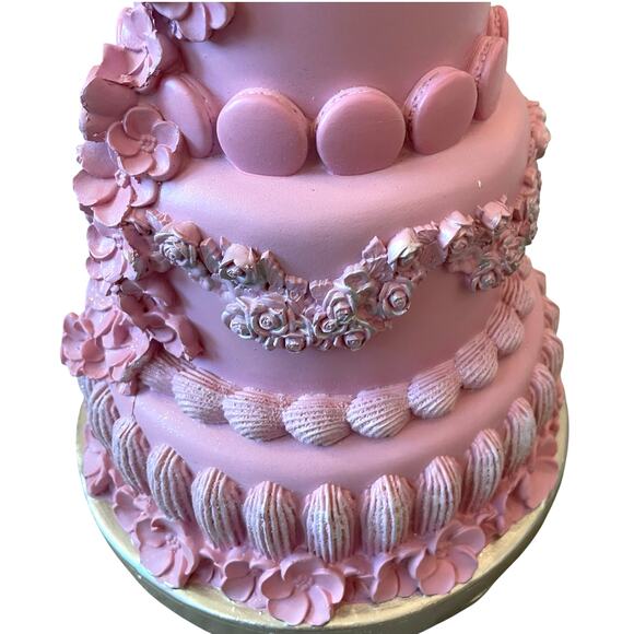 Sweet Treats 13in Pink Floral Easter Bunny Faux Cake with Macaroons Decor NEW - Picture 10 of 16